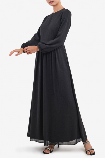 Adessa Gathered Waist Dress - Black