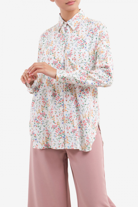 Jolena Front Button Shirt - Cream Floral