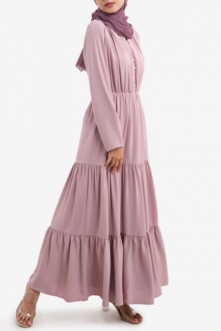 Lakita Gathered Tier Maxi Dress - Dusty Pink