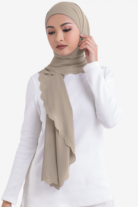 Ruvel Embroidered Scallop Headscarf - Pale Oak