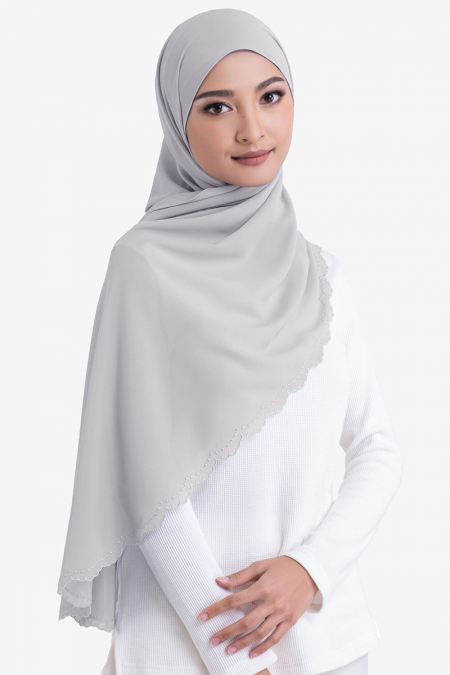 Ruvel Embroidered Scallop Headscarf - Gull Gray