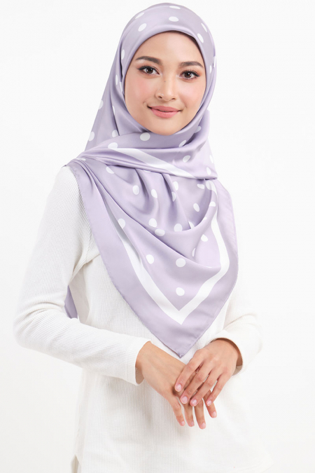 PRE-ORDER Andie Satin Printed Square Headscarf - Lilac/White Dots