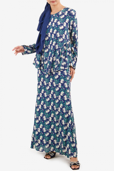 Wasfia Mermaid Rayon Skirt - Navy Camellia