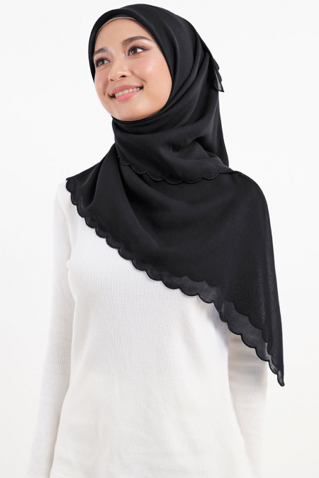 Leaya Bawal Scallop Headscarf - Black