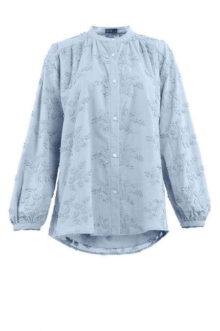 Lurena Embroidered Front Button Blouse - Blue Bell