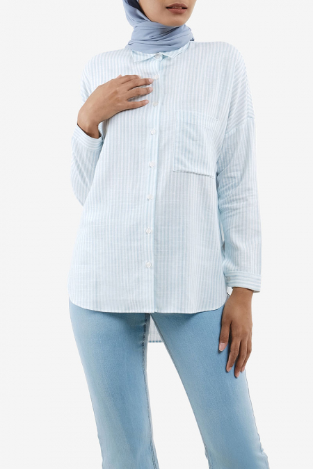 Bittania Front Button Shirt -  Light Blue Stripe