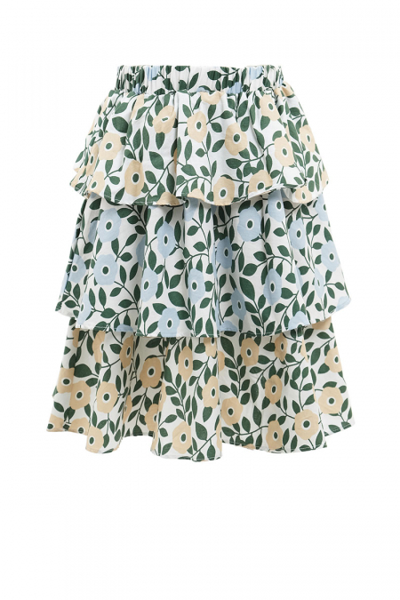 KIDS Milla Tiered Skirt - Yellow/Blue Flower