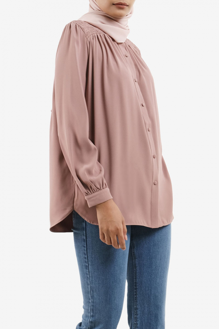 Rotceh Front Button Blouse - Warm Taupe