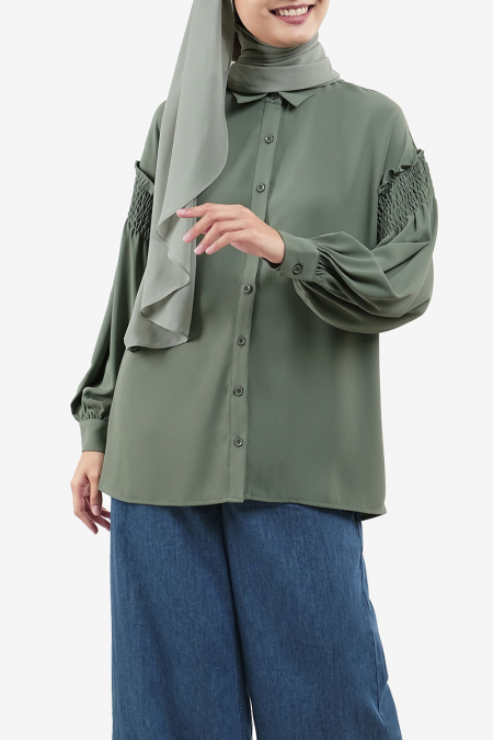 Laetia Front Button Shirt - Moss Green