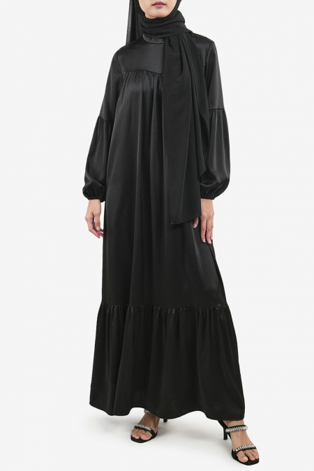 Neisha Gathered Hem Dress - Black