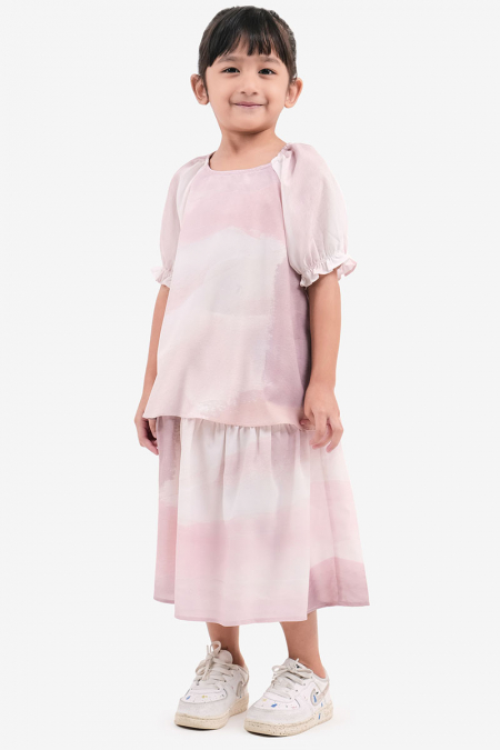 KIDS Evana Flared Blouse - Pink Abstract