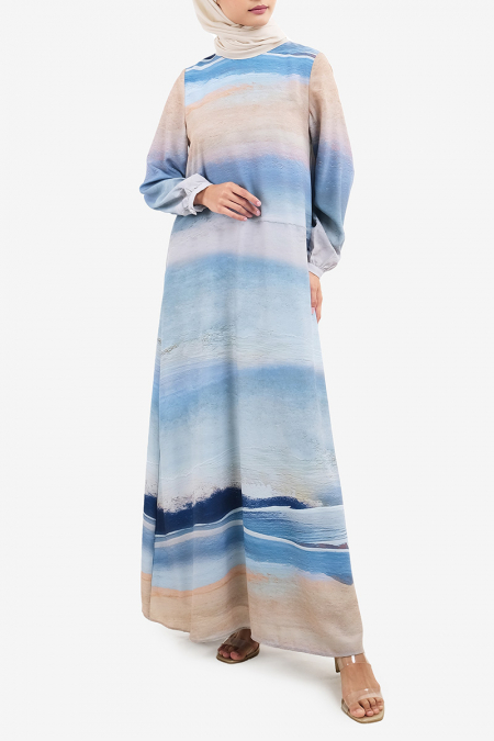 Zalyeka A-Line Maxi Dress - Blue/Beige Paint