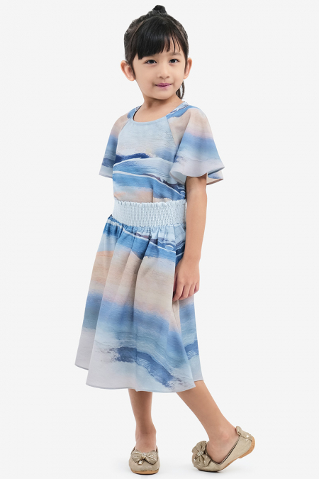 KIDS Aliza A-Line Skirt - Blue/Beige Paint