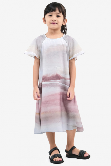 KIDS Elia A-Line Dress - Pink/Beige Paint