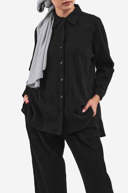 Kaylar Front Button Shirt - Black