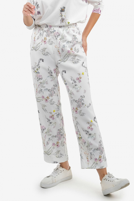Lynzee Straight Cut Pants - White Floral