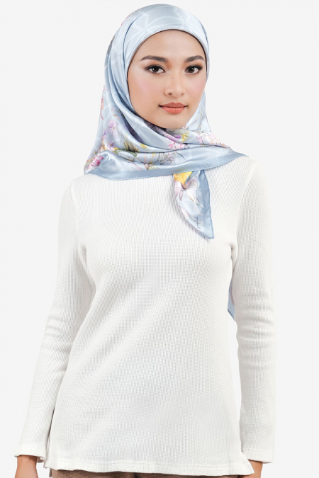Braidy Square Satin Headscarf - Blue Floral