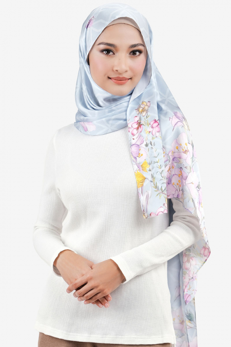 Haidyn Rectangle Satin Headscarf - Blue Floral