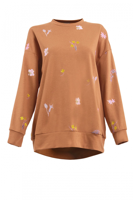 Calina Embroidered Sweater - Brown Floral