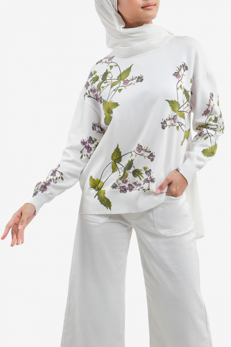 Xexilia Drop Shoulder Sweater - White Floral