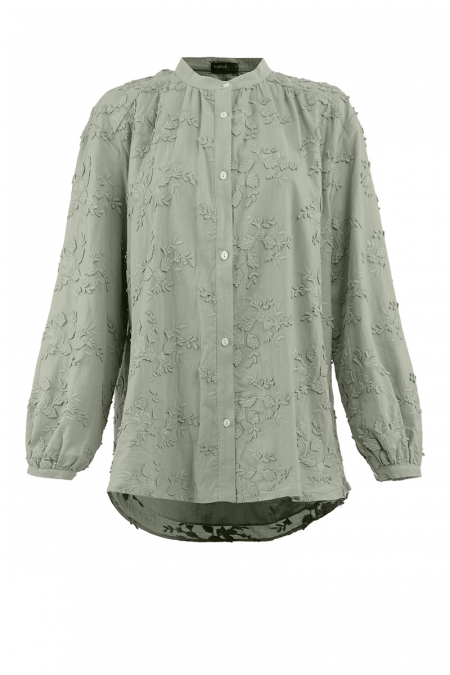 Lurena Embroidered Front Button Blouse - Seafoam