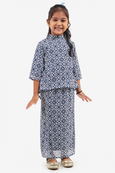 KIDS Zakiya Set - White/Navy Print
