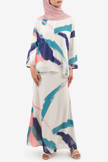 Naura Blouse & Skirt - Cream Abstract