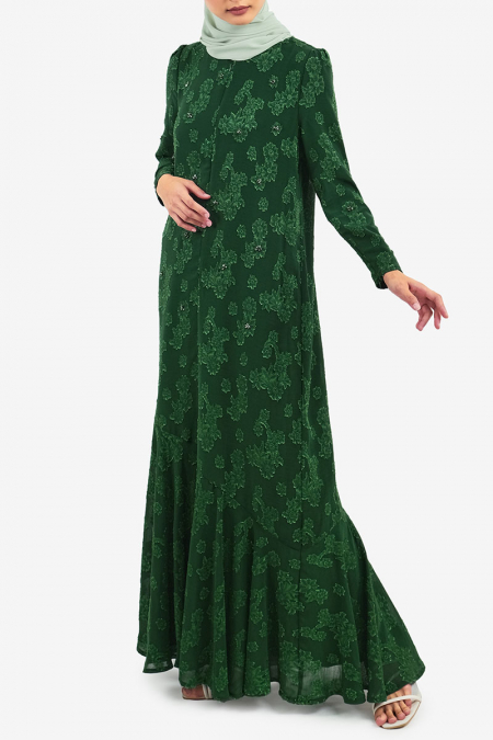 Ayelet Gathered Hem Dress - Emerald Green