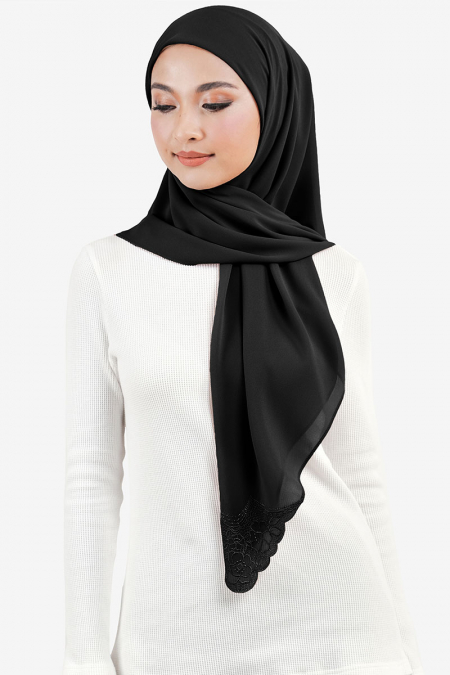 Safia Square Chiffon Headscarf - Black