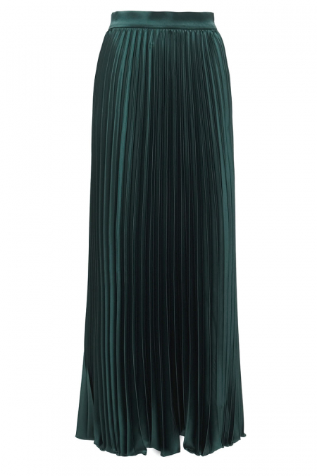 Yohanna Satin Pleated Skirt - Emerald Green