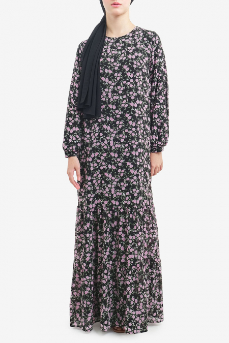 Kehlani Chiffon Maxi Dress - Black/Pink Floral