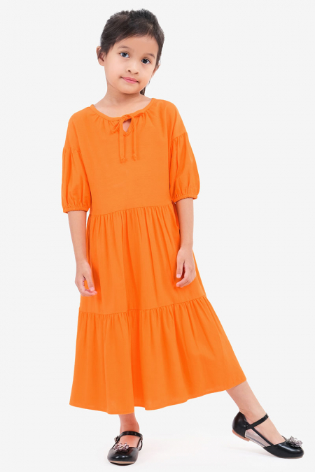 KIDS Sukaina Gathered Tier Dress - Tangerine
