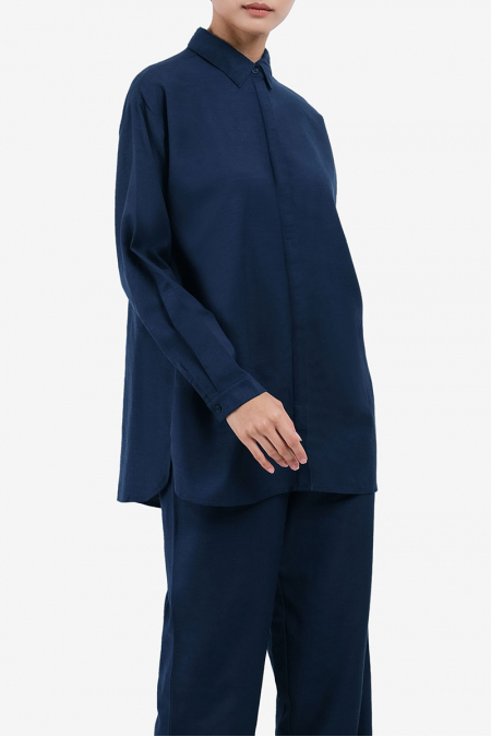 Evaleen Front Button Shirt - French Navy