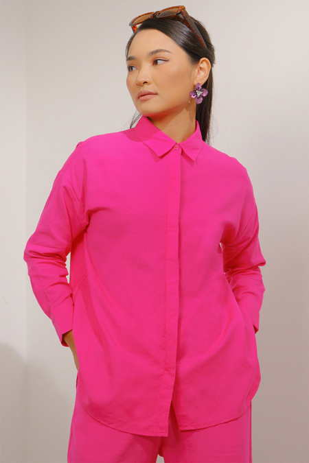 Osenna Front Button Shirt - Fuschia