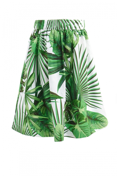 KIDS Weronika A-Line Skirt - White/Green Leaves