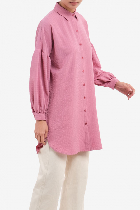 Evalyn Front Button Shirt Tunic - Rose Mauve