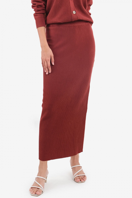 Brynlee Ribbed Pencil Skirt - Henna