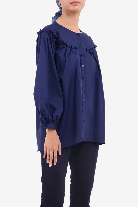 Ramleen Front Button Blouse - Navy
