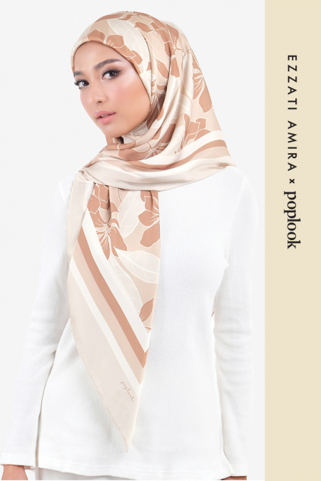 Diligence Square Satin Headscarf - Beige Abstract Bloom