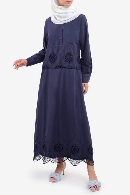 Zennia Embroidered Shirt Dress - Denim Blue