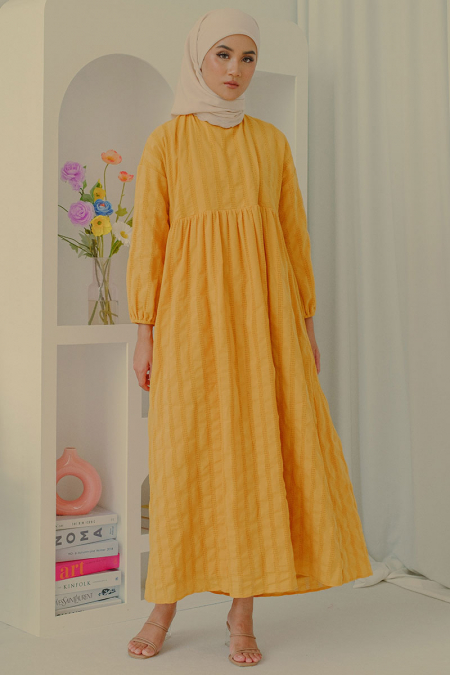 Yalith Gathered Waist Dress - Mustard