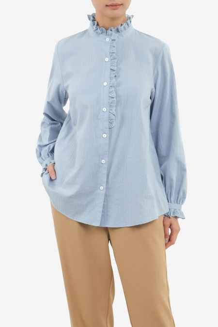 Layianna Front Button Blouse - Pale Blue