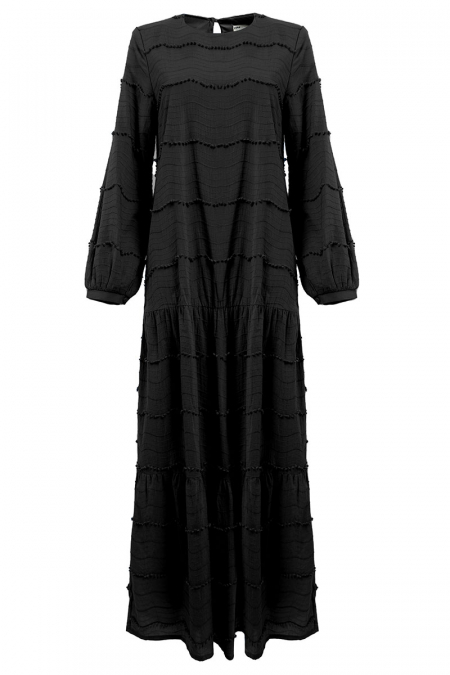 Fayetta Gathered Tier Dress - Black
