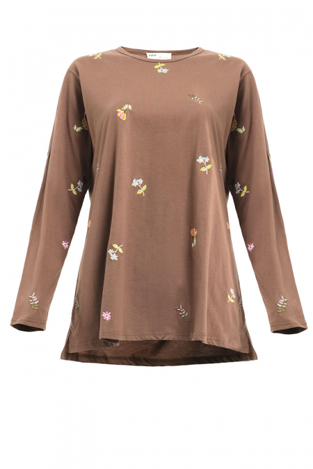 Waiva Embroidered Tee - Brown Floral