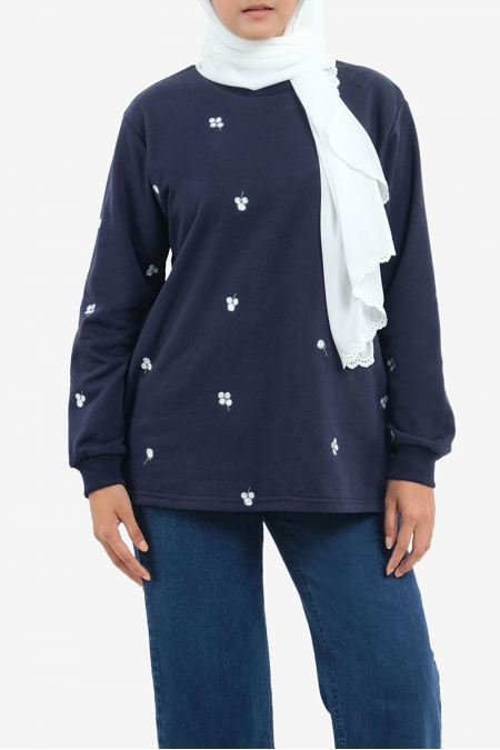 Xamira Embroidered Sweater - Navy Daisy