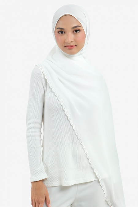 Gionna Embroidered Scallop Headscarf - Off White