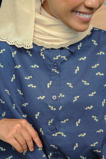 Lilyanne Front Button Shirt - Navy Flower