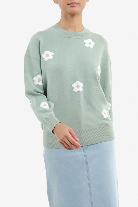 Umika Drop Shoulder Sweater - Mint Floral