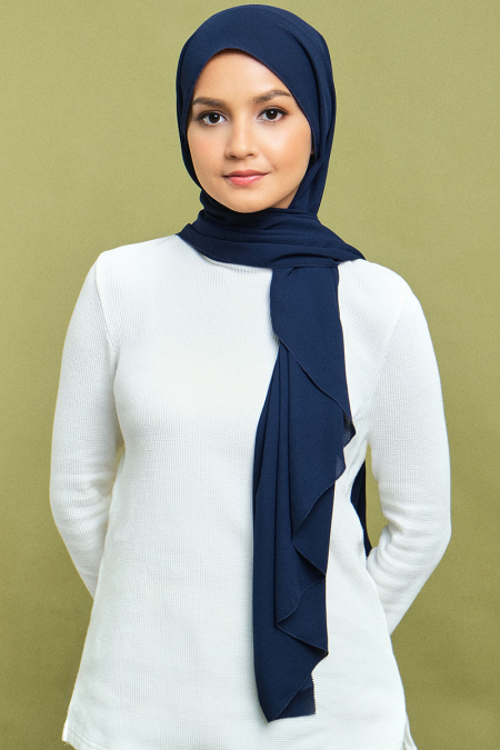 Janie Eyelash Headscarf - Navy