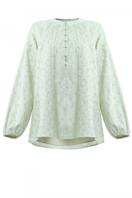 Ignacia Henley Button Blouse - Pale Mint